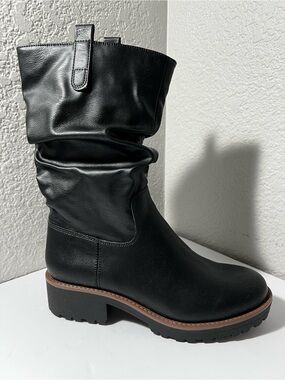 Sun + Stone NellieEP Black Slouch Mid Calf Boots Lug Sole Women’s Size 9M zipper